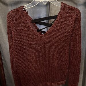Crisscross V-Neck Sweater in Deep Burgundy